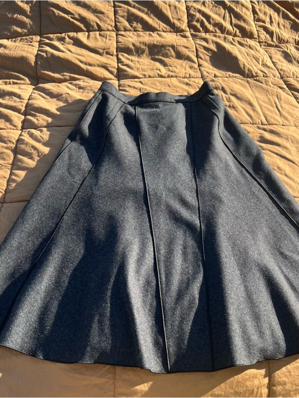 Harve Benard Grey A-Line Panel Skirt Black Piping Wool Blend Size 10